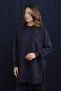 Kolları ve Pantolon Yanları Taş Detaylı Basic Takım - TP14394 - NAVY