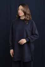 Kolları ve Pantolon Yanları Taş Detaylı Basic Takım - TP14394 - NAVY