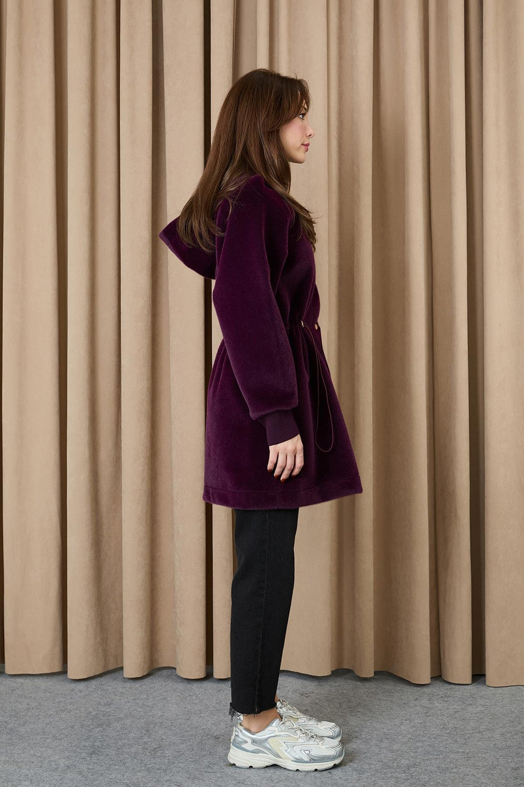 Kadın Beli Tünelli Kapüşonlu Fox Purple Kaban – 15222KBN