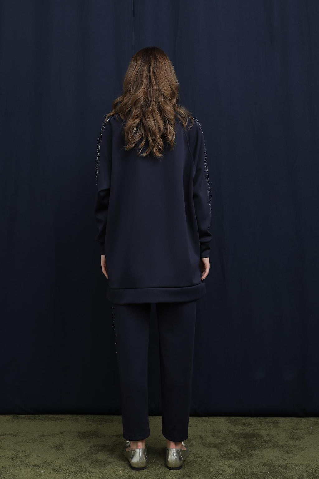 Kolları ve Pantolon Yanları Taş Detaylı Basic Takım - TP14394 - NAVY