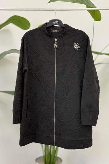 Kumaşı Kabartmalı Fermuarlı Tunik (Siyah – 25KT423)