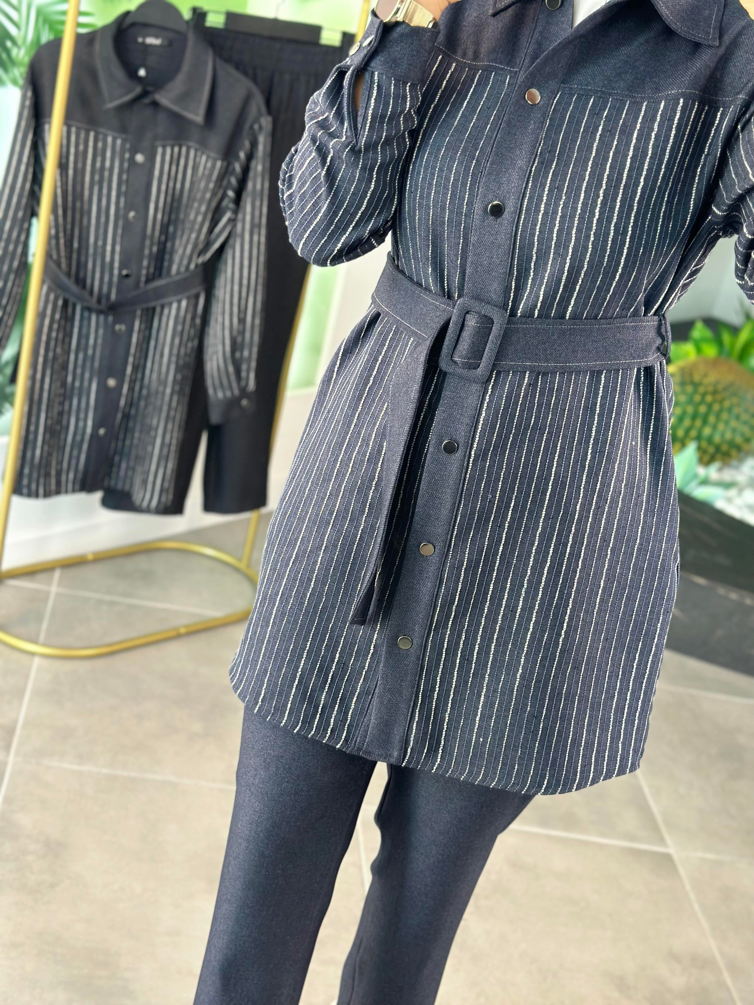 Armine Trend Dokuma Pullu Garnili Pantolonlu İkili Takım – Lacivert | 25KT664