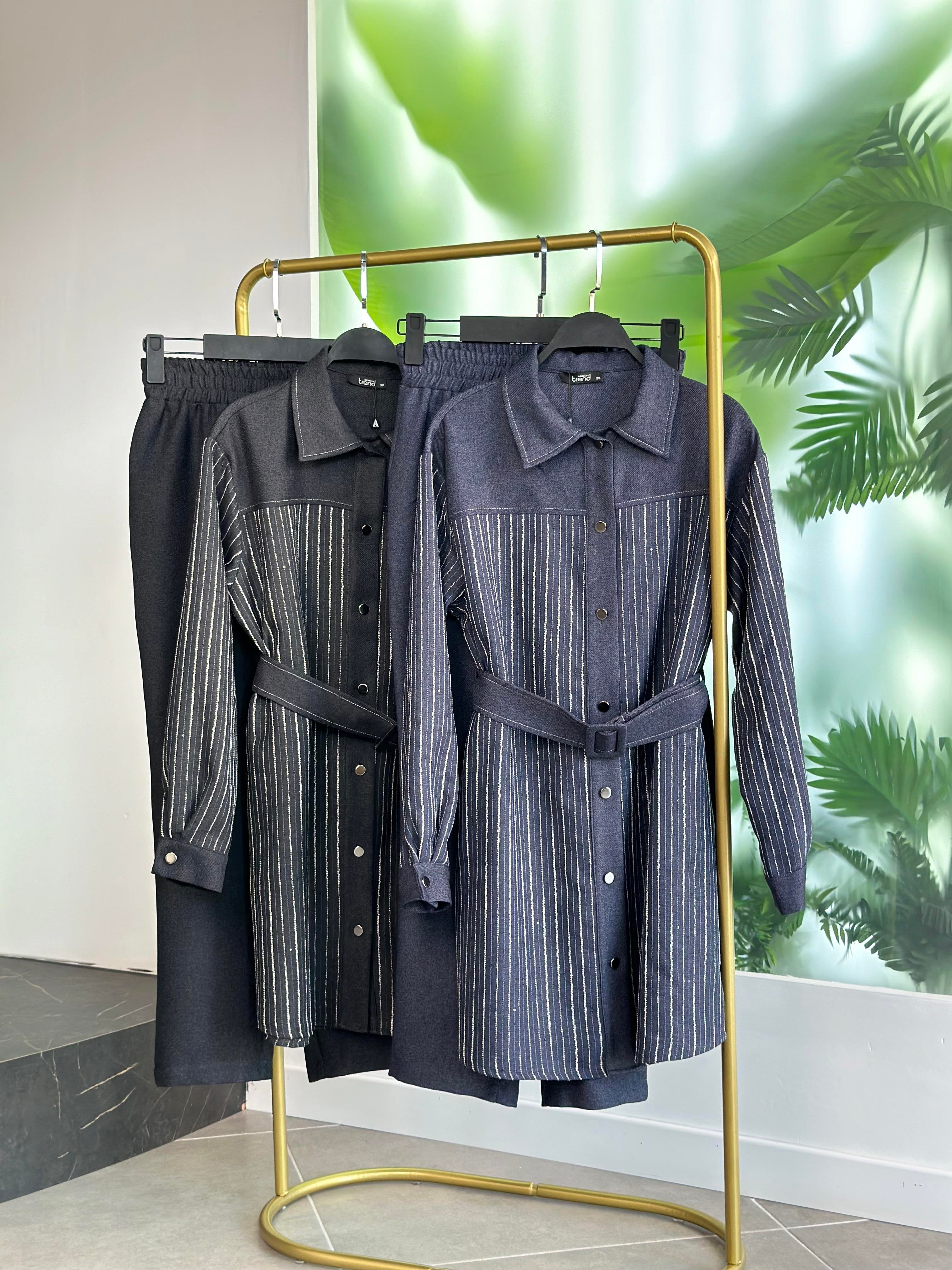 Armine Trend Dokuma Pullu Garnili Pantolonlu İkili Takım – Lacivert | 25KT664
