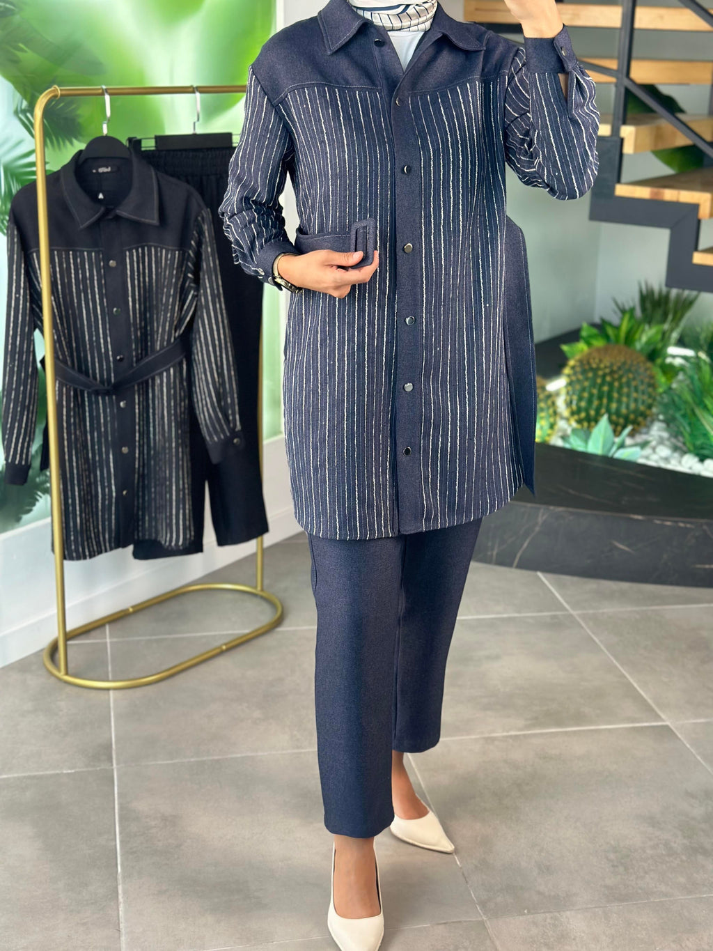 Armine Trend Dokuma Pullu Garnili Pantolonlu İkili Takım – Lacivert | 25KT664