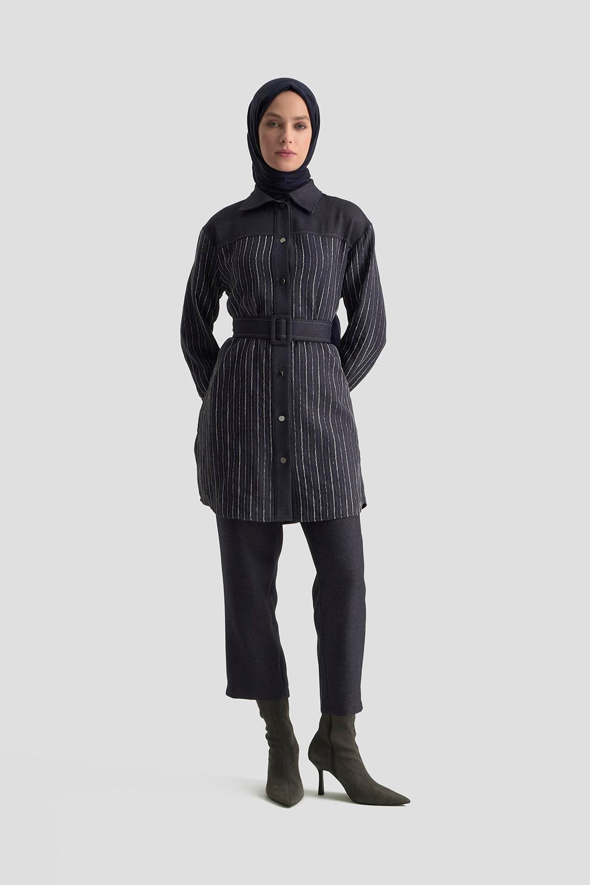Armine Trend Dokuma Pullu Garnili Pantolonlu İkili Takım – Lacivert | 25KT664