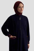 Armine Trend Cep ve Kol Sim İşlemeli Tam Boy Hırka / Ceket – Lacivert | 25KT557
