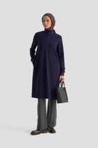Armine Trend Kolları Ribanalı Yarım Fermuarlı Tunik – Lacivert | 25KT456