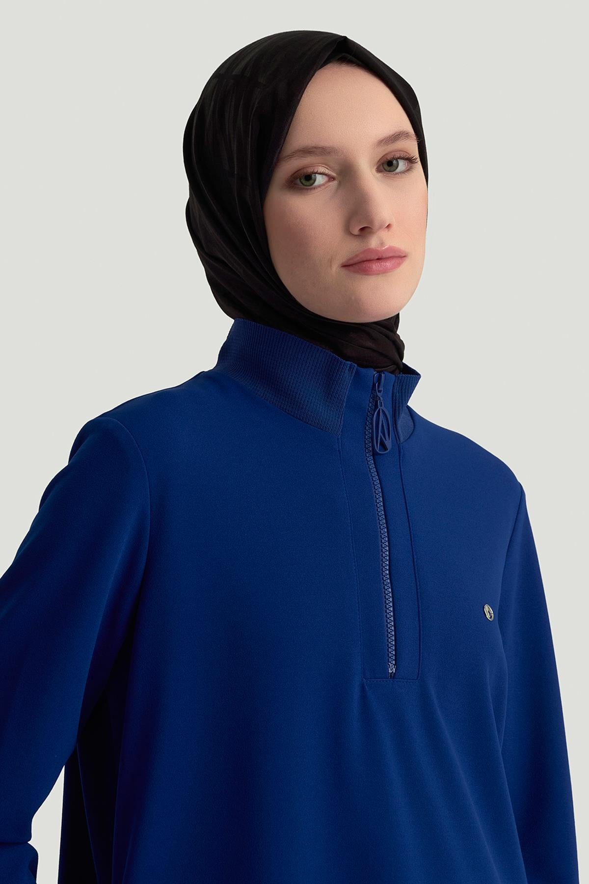 Armine Trend Kolları Ribanalı Yarım Fermuarlı Tunik – Morcivert | 25KT456