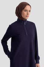 Armine Trend Kolları Ribanalı Yarım Fermuarlı Tunik – Lacivert | 25KT456