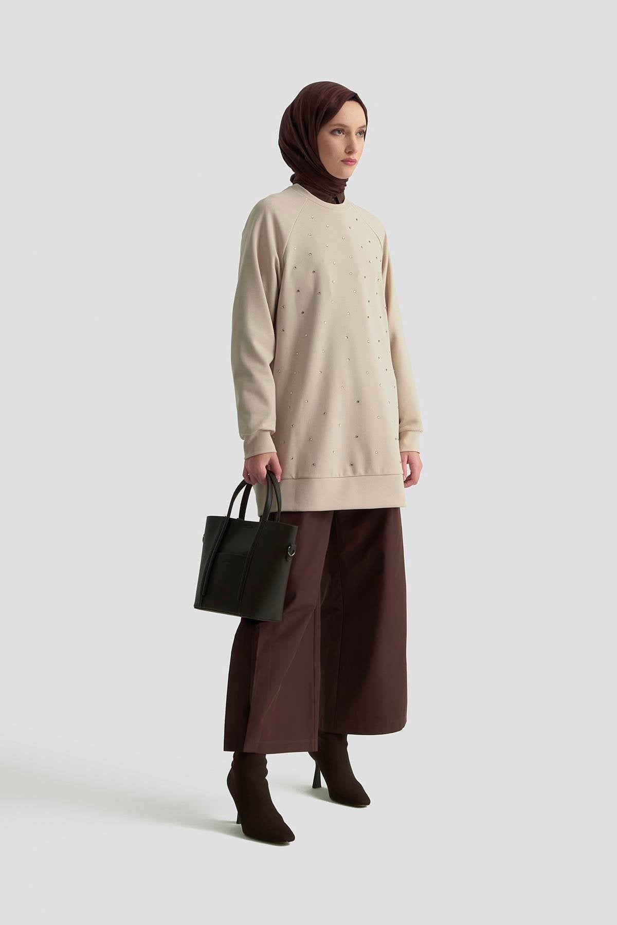 Önü Taş İşlemeli Tunik – Bej (25KT449)