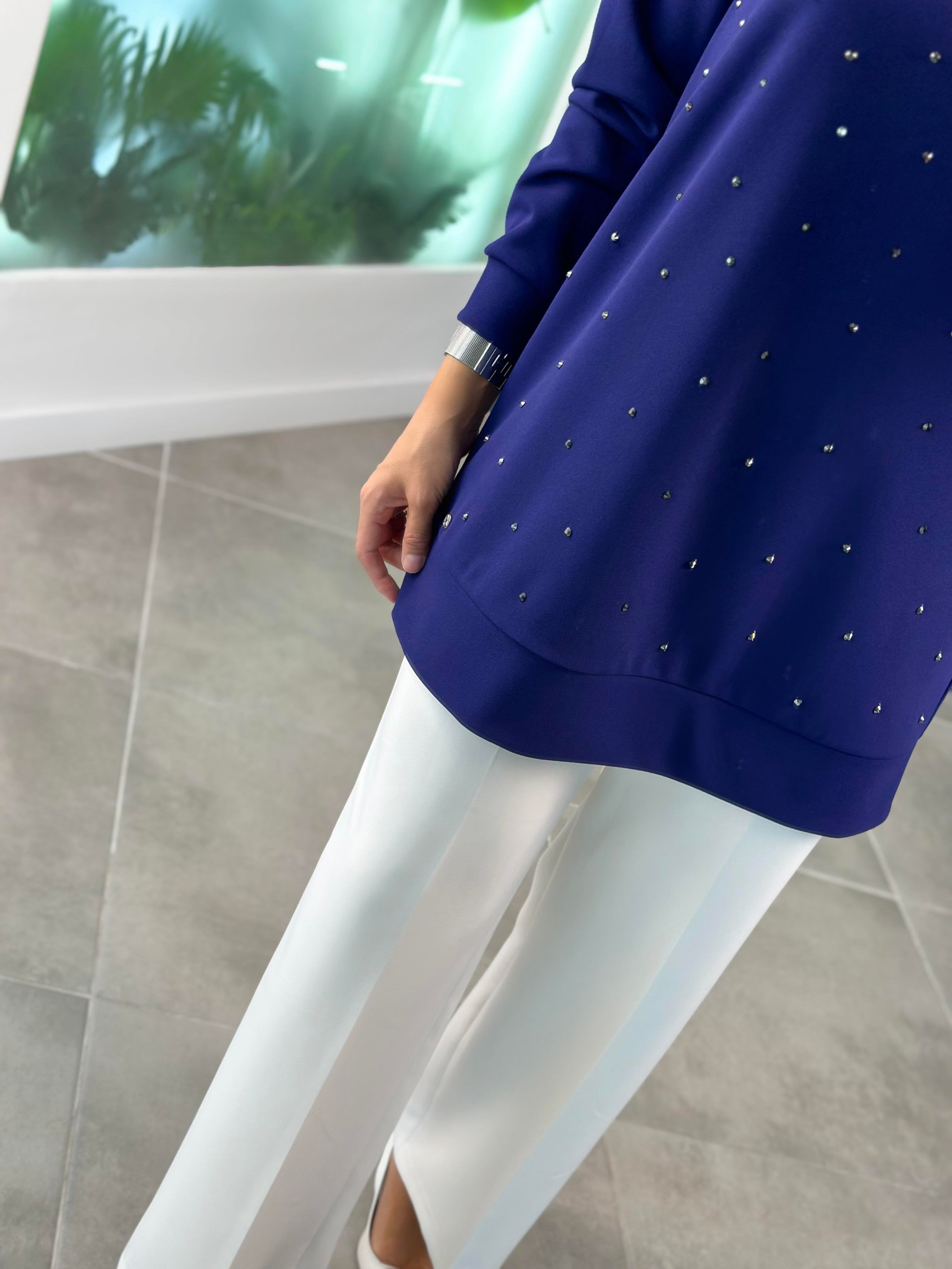 Önü Taş İşlemeli Tunik – Saks (25KT449)