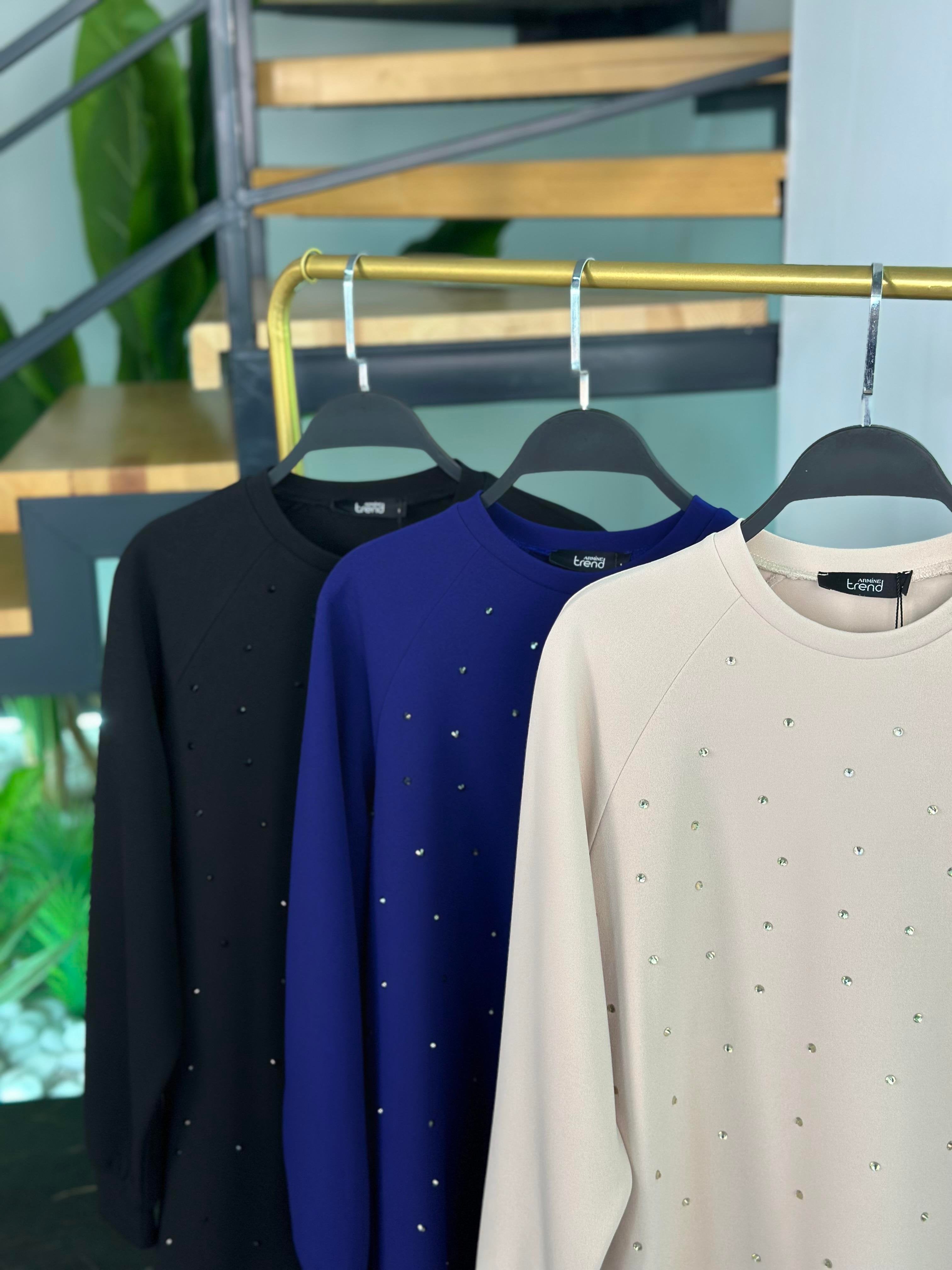 Önü Taş İşlemeli Tunik – Saks (25KT449)