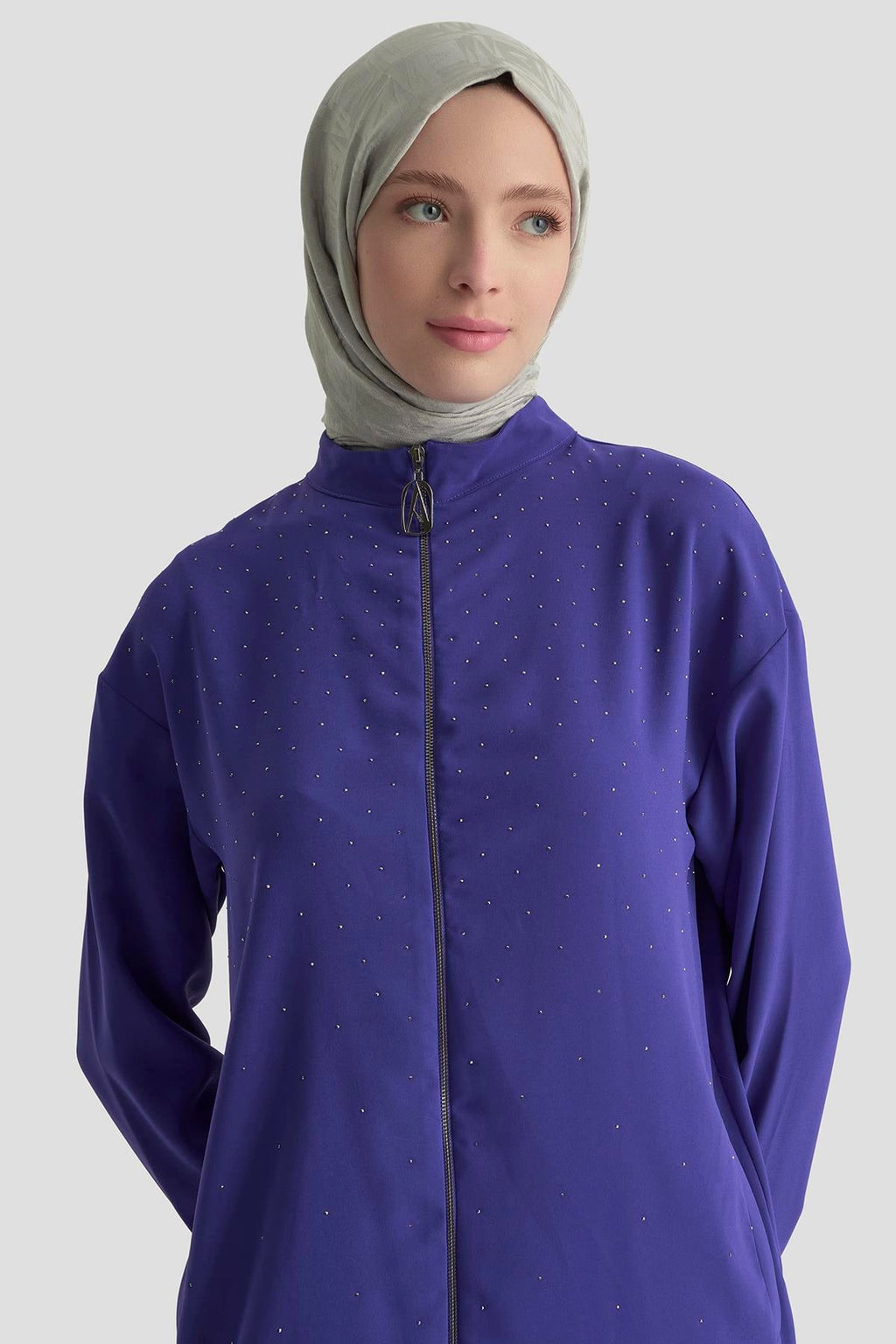 Armine Trend Taş Detaylı Fermuarlı Pantolonlu İkili Takım – Morcivert | 25KT656