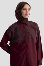 Taş İşlemeli Gizli Düğmeli Tunik (Vişne – 25KT419)