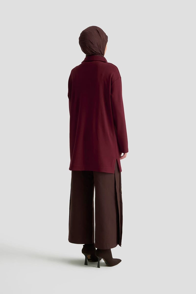 Yakası Taş Detaylı Yarım Fermuarlı Tunik (Mürdüm – 25KT406)