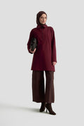 Yakası Taş Detaylı Yarım Fermuarlı Tunik (Mürdüm – 25KT406)